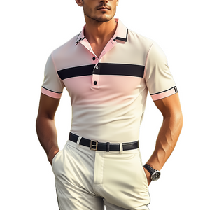 Polo de golf clásico informal de manga corta con estampado degradado en contraste para hombre