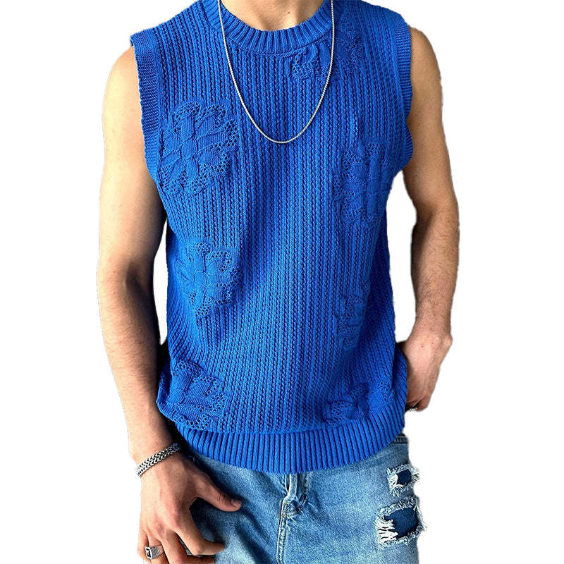 Men's Knitted Jacquard Crew Neck Tank Top