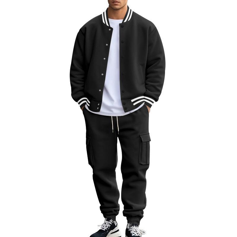 Men's Stand Collar Baseball Jacket Trousers Sports Casual Set