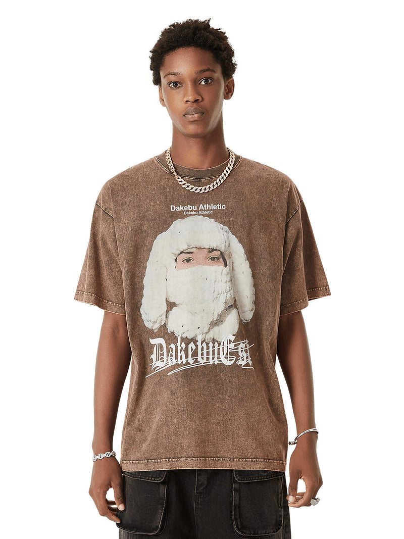 Portrait Washed Distressed Street Rap T-shirt