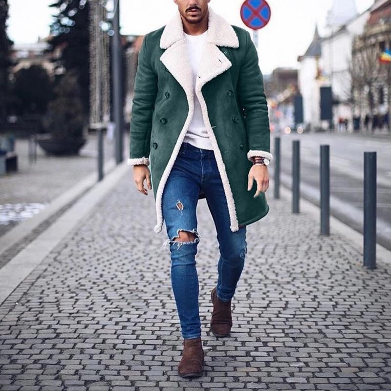 Herren Vintage Wildleder Polar Fleece Warmer Zweireiher Mantel mit Revers