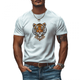 Men's Casual Cotton Tiger Embroidery Round Neck Slim Fit Short Sleeve T-Shirt