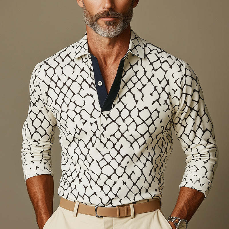 Men's Business Casual Slim Fit Long Sleeve Polo Shirt MTA2840C3P