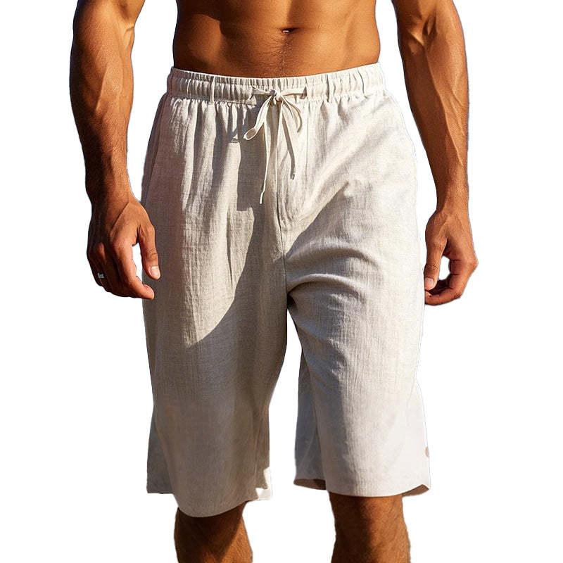 Einfarbige, mittellange Freizeitshorts aus Leinen für Herren