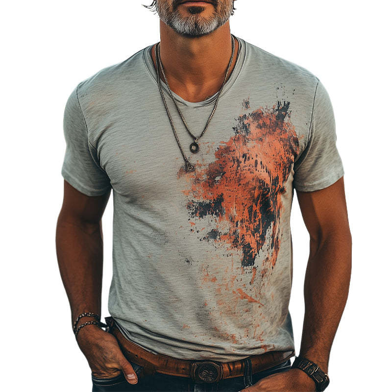 Camiseta ajustada elástica con estampado, cómoda y moderna para hombre