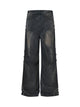 Washed Pleated Straight Jeans