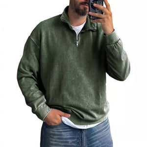 Men's Solid Color Lapel Zipper Sweatshirt