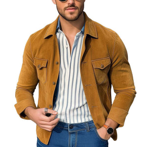 Men's Spring And Autumn Basic Khaki Suede Shirt