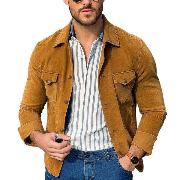 Camisa básica de ante caqui para hombre, primavera y otoño