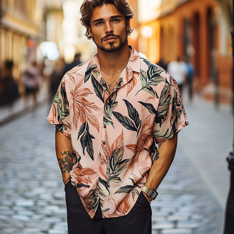 Camisa informal de manga corta con estampado retro hawaiano de verano para hombre