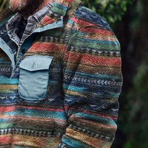 Herren Retro Casual Color Striped Flanell Stehkragen Sweatshirt