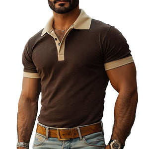 Polo de manga corta sencillo de color liso para hombre