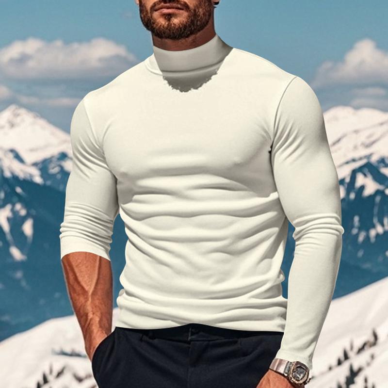 Einfarbiges Langarm-T-Shirt aus Plüsch für Herren mit halbhohem Kragen