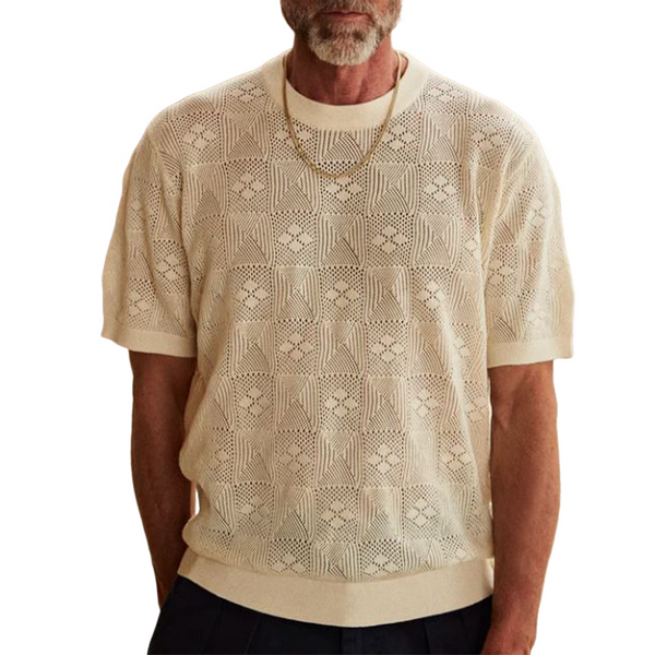 Camiseta de manga corta de punto con cuello redondo informal de moda de primavera y verano para hombre