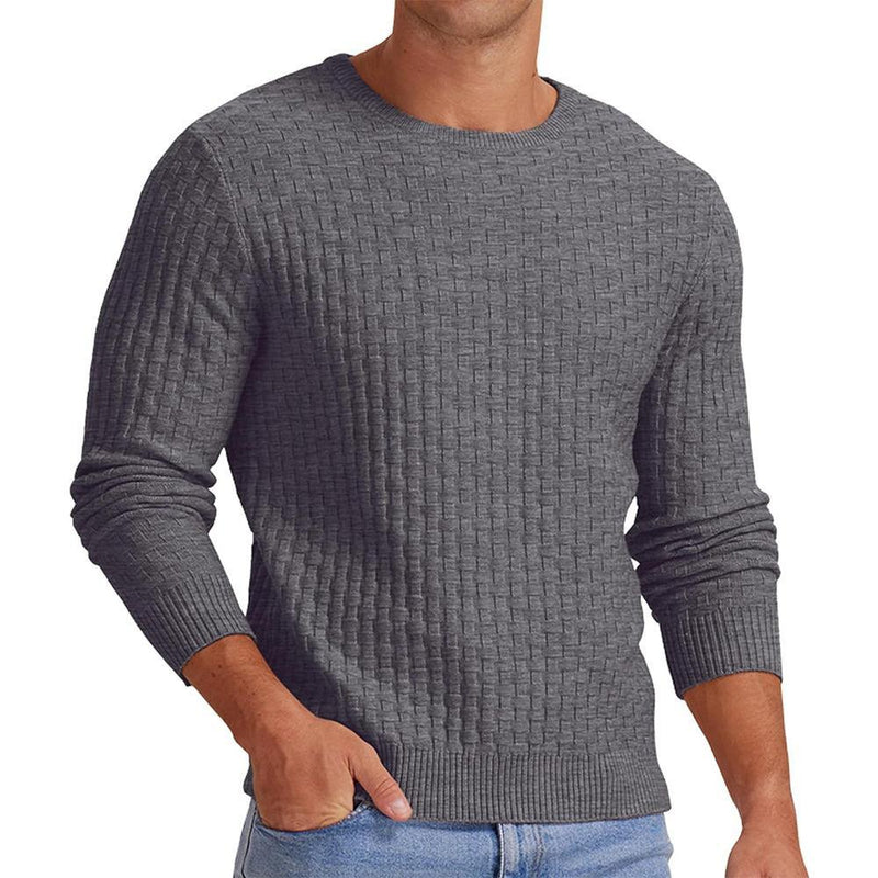 Herren-Strickpullover mit Waffelmuster und Rundhalsausschnitt