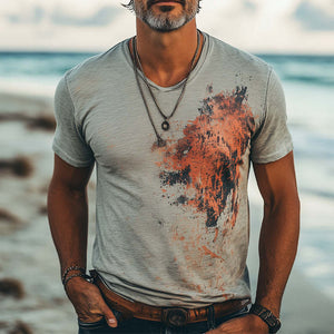 Camiseta ajustada elástica con estampado, cómoda y moderna para hombre