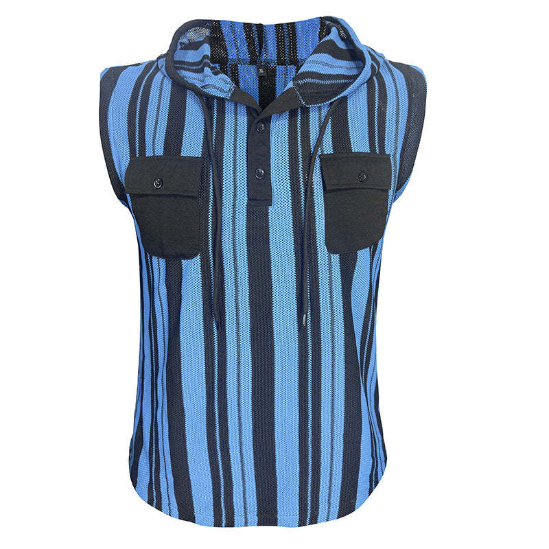 Camiseta sin mangas con capucha y rayas informales para hombre