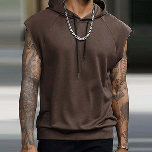 Camiseta deportiva con capucha de color sólido, estilo retro e informal para hombre