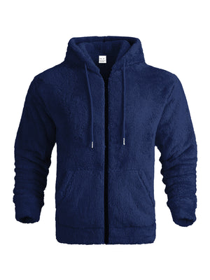 CÁRDIGAN DE TERCIOPELO DOBLE CON CREMALLERA Y CAPUCHA, GRUESO Y CÁLIDO, CHAQUETA CASUAL PARA HOMBRE