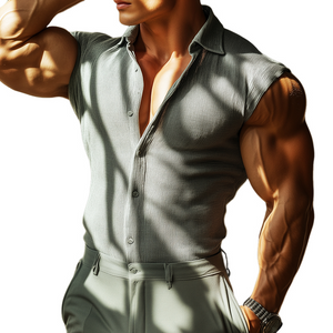 Men's Retro Casual Striped Slim Lapel Sleeveless Shirt