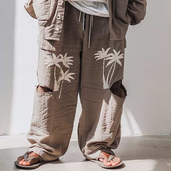 Pantalones casuales rotos y bordados para hombre 