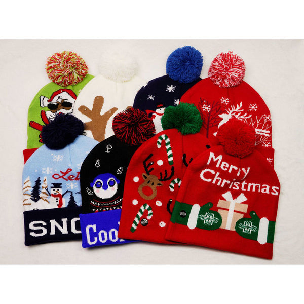 CHRISTMAS PARTY LED LIGHT KNITTED JACQUARD KNITTED YARN HAT