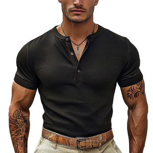 Camiseta informal de manga corta con cuello henley para hombre