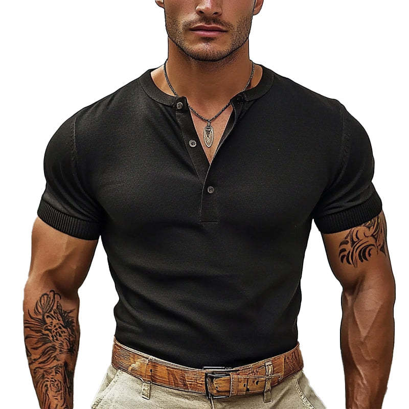 Lässiges Herren-T-Shirt mit Henley-Ausschnitt und kurzen Ärmeln