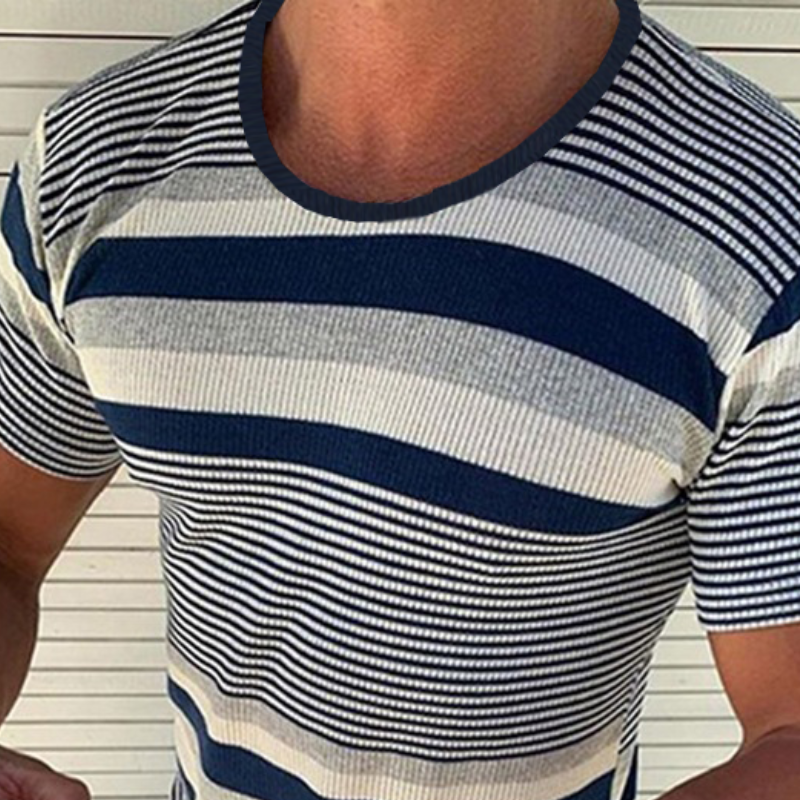 Camiseta informal de manga corta de punto con rayas horizontales para hombre, primavera y verano