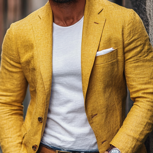 Lässiger Herren-Blazer aus Leinenmischung mit fallendem Revers, einreihig, schmale Passform