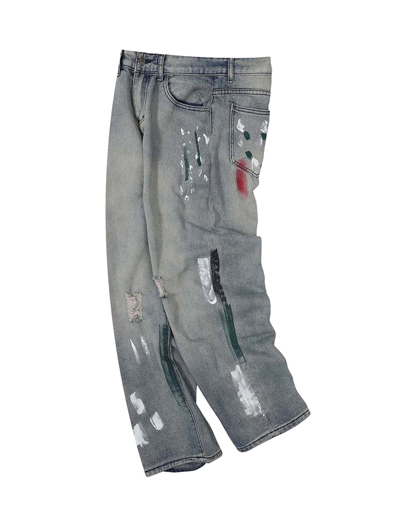 Vintage Ink Splash Washed And Distressed Jeans