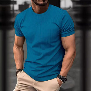 Camiseta informal de manga corta de seda helada, transpirable y con cuello redondo para hombre