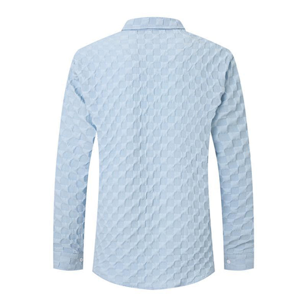 Men's Solid Plaid Chest Pocket Lapel Long Sleeve Shirt
