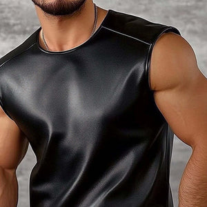 Lässiges, einfarbiges Tanktop aus Leder mit Rundhalsausschnitt für Herren
