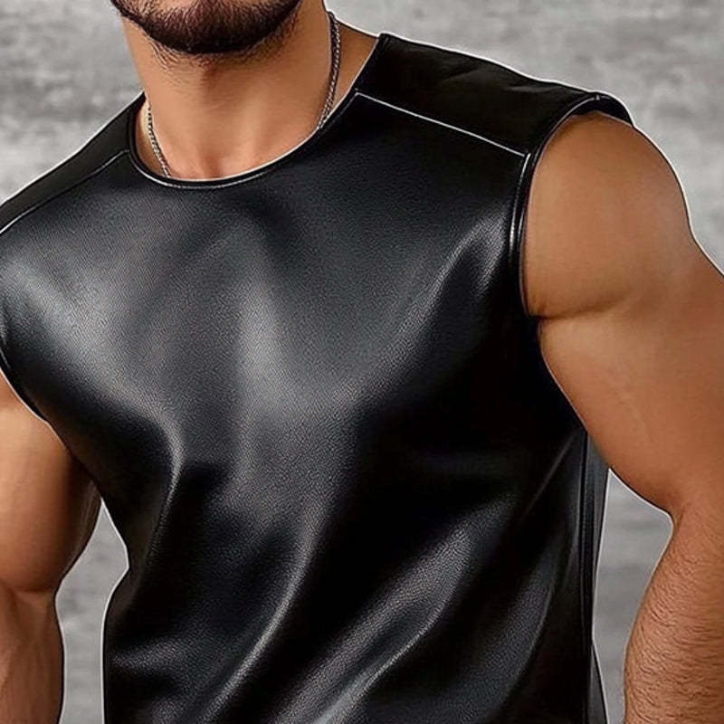 Men's Casual Solid Color Round Neck Leather Tank Tops