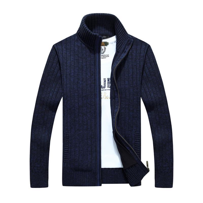 Men's Casual Stand Collar Zipper Slim Fit Knit Cardigan