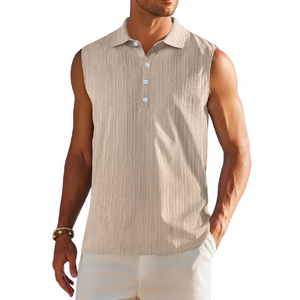 Men's Solid Color Lapel Pullover Tank Tops
