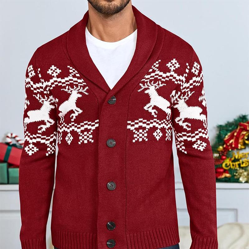 Men's Elk Jacquard Knit Cardigan Jacket