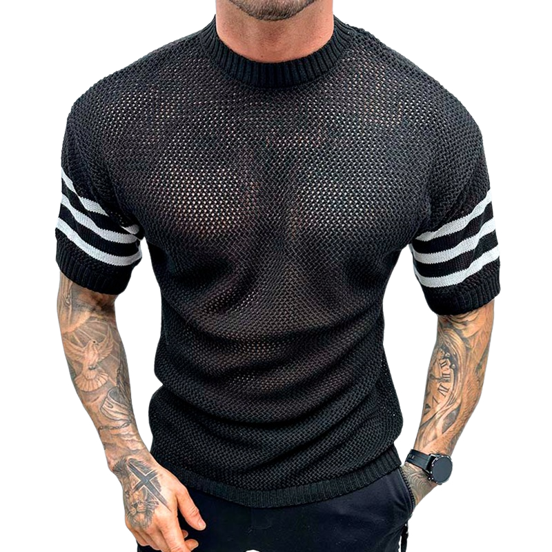 Camiseta informal de manga corta con cuello redondo y espalda de punto para hombre
