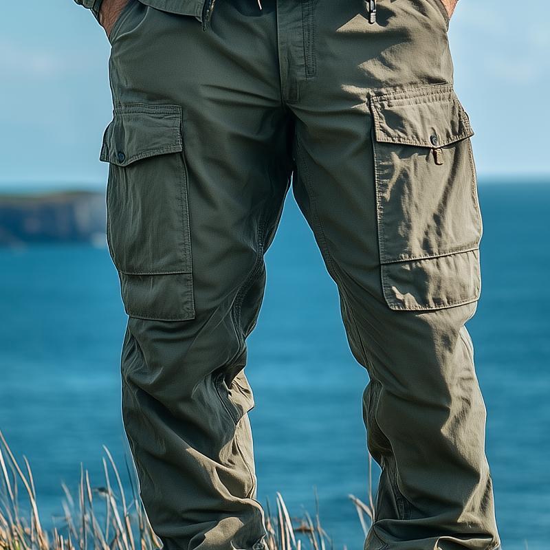 Pantalones cargo multibolsillos de color liso para hombre