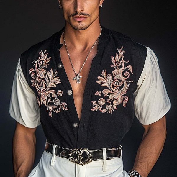 Men's Contrast Embroidered Short Sleeve Shirt