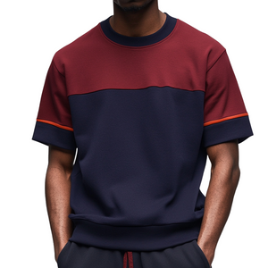 Camiseta retro informal de manga corta con cuello redondo y bloques de color para hombre