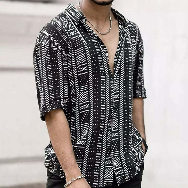 Camisa informal de manga corta con estampado retro para hombre