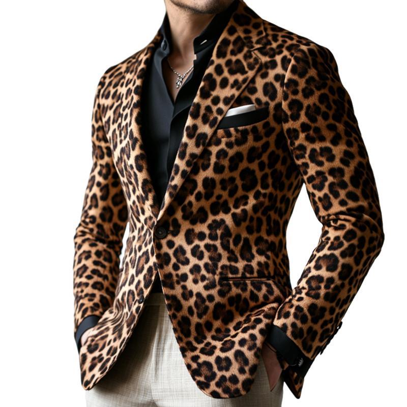 Herren Vintage Casual Einreihiger Blazer mit Leopardenmuster