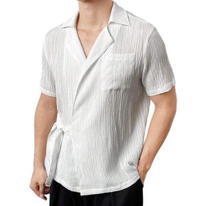 Men's Spring And Summer Fashion Casual Lapel Pleated Fabric Short Sleeve Shirt