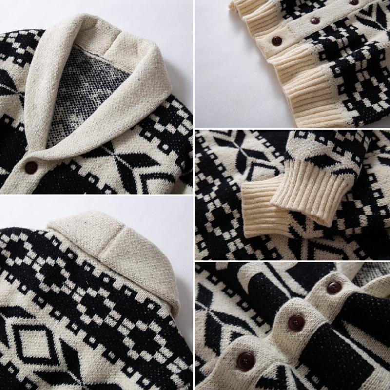 Men's Christmas Jacquard Thick Lapel Single Breasted Knitted Cardigan
