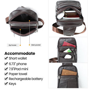 Bolso bandolera vintage informal de cuero con cremallera para hombre