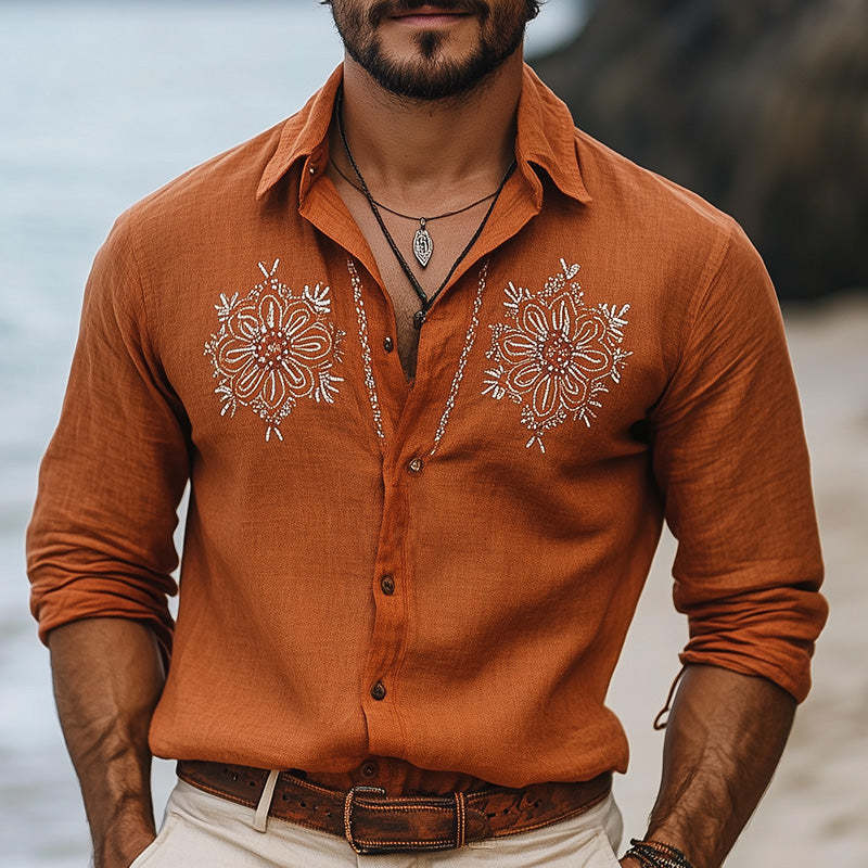 Herren-Langarmhemd mit Vintage-Stickerei