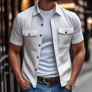 Camisa informal de algodón con solapa y bolsillo en el pecho para hombre, manga corta, holgada y cómoda