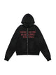 Washed Letter Print Double Zipper Fleece Hoodie